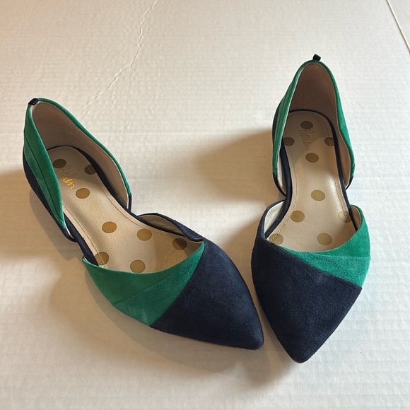 BODEN Wave Ballerina Flats Open Sides in Green and Navy Blue Suede - Size EU 40 - Picture 2 of 12